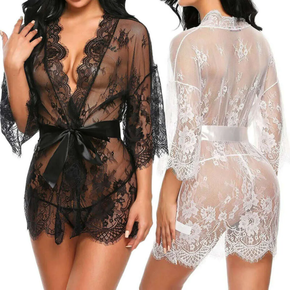 Robe de soirée en maille Sexy pour femmes, sous-vêtements en dentelle à volants, nuisette transparente, vêtements sexuels érotiques, nouvelle collection