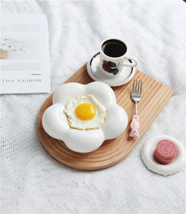 Plates Creative Ceramic Cloud Plate Sallad Dessert Dish Breakfast Poached Egg Steak Tray Funny Gift Flower Set CL90310