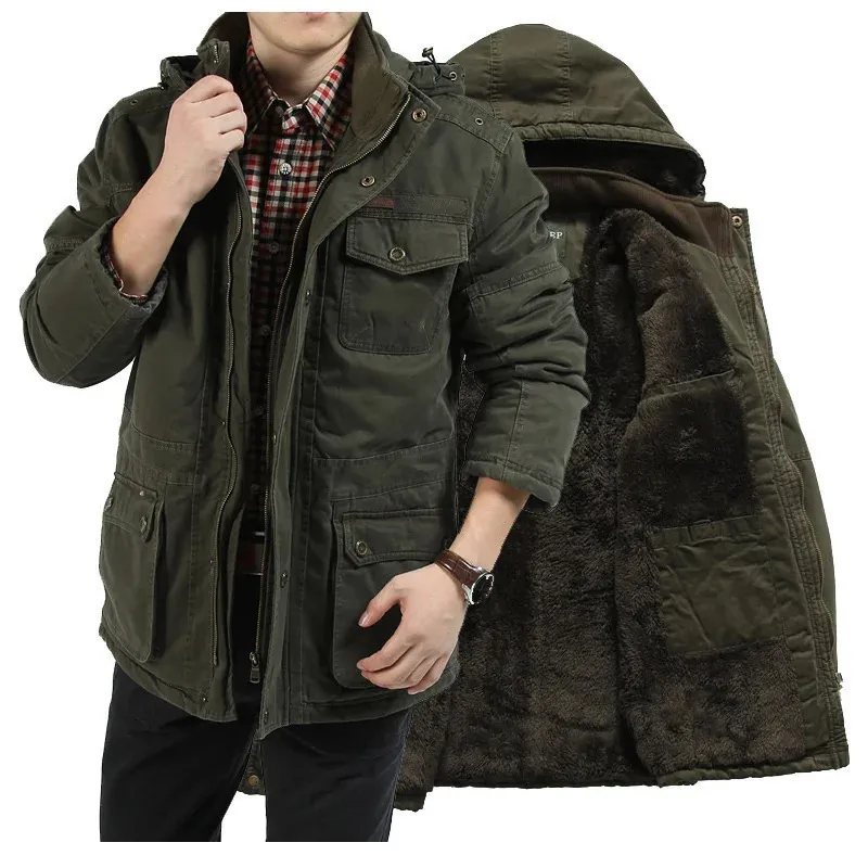 Vestes pour hommes marque veste d'hiver hommes coton rembourré chaud Parkas manteau grande taille 5XL multipoche à capuche militaire Hombre Invierno 231208