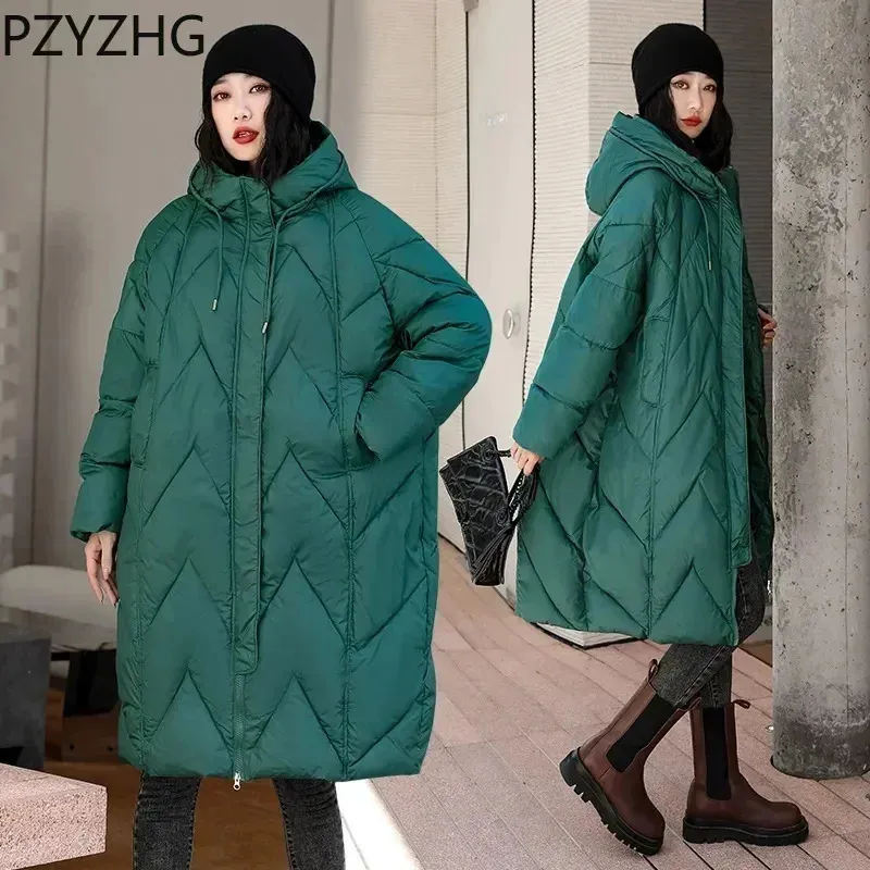 Kvinnor Down Parkas Women kläder Casual Hooded Warm Jacket Female Puffer Cotton Parka Ytterkläder Solid Color Long Straight Winter Coat 231208