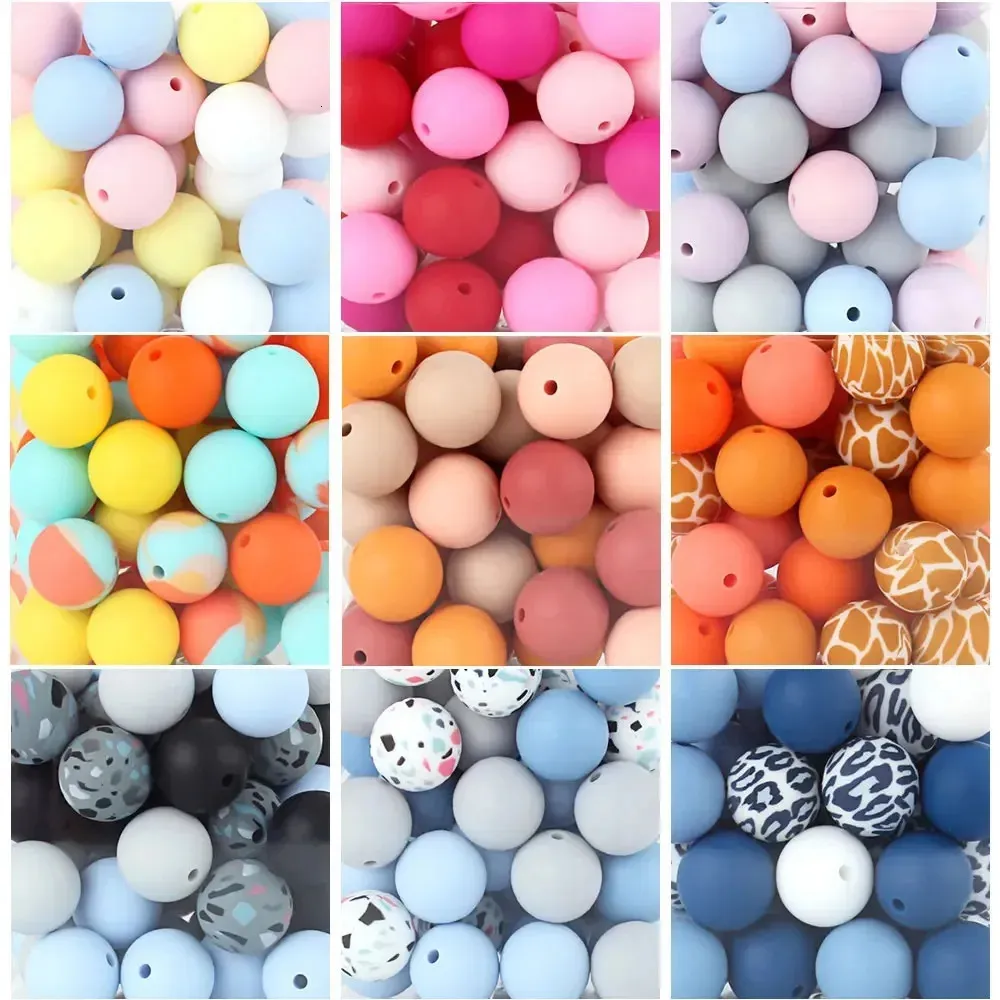 Teethers Toys 20pcs 12mm Silicone Round Beads Food Grade DIY Pacifier Chain Bracelet BPA Free Baby Teething Teether Necklace Accessory Bead 231207