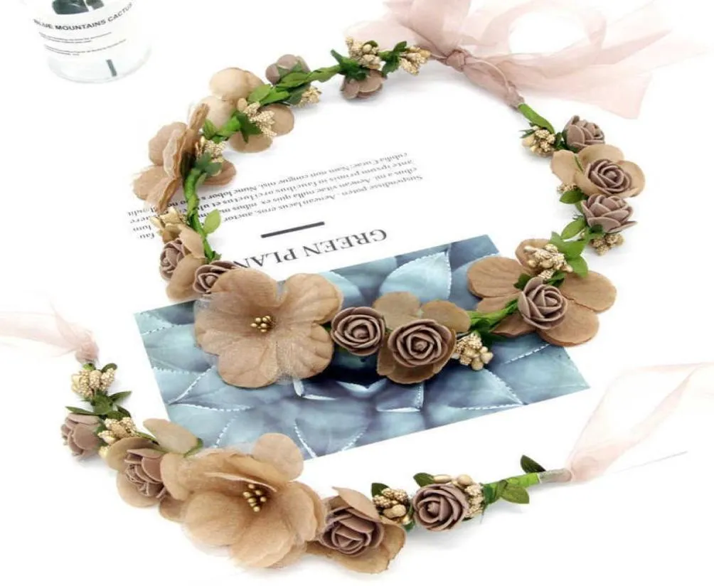 6 couleurs bandeau de mariage couronne de cheveux florale bracelet filles mariée Boho fleur tête florale couronne guirlandes bohème plage fleur Q083630128