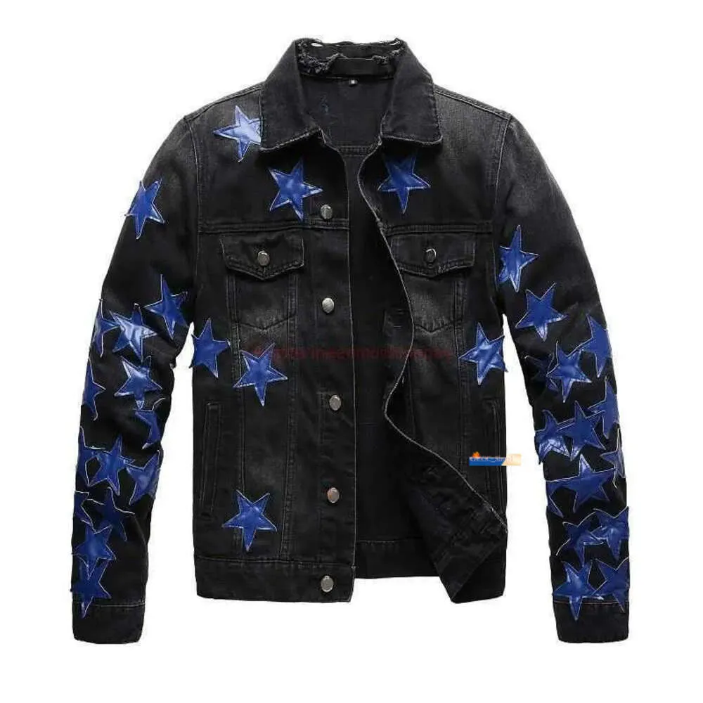 Designerkläder amires am denim jacka 453 trend varumärke amies ny denim coat blå stjärna svart denim topp mäns jacka smal fit trend casual 776
