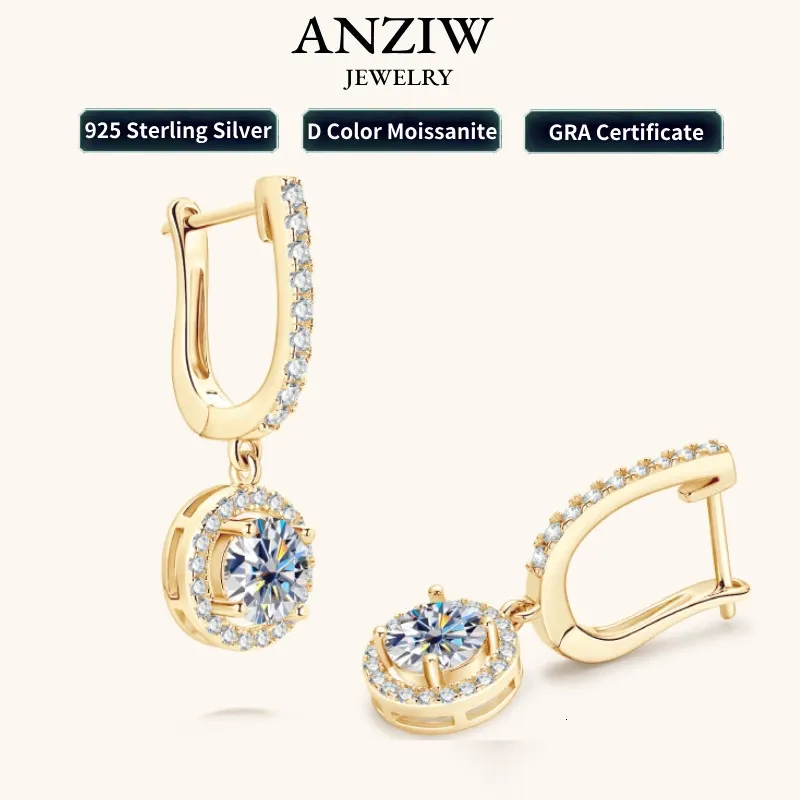 Hoop Huggie Anziw Women Hoops 925 Silver Gold Drop Earrings Dangle Real Earring Original GRA Certified Wedding Jewelry Gifts 231207