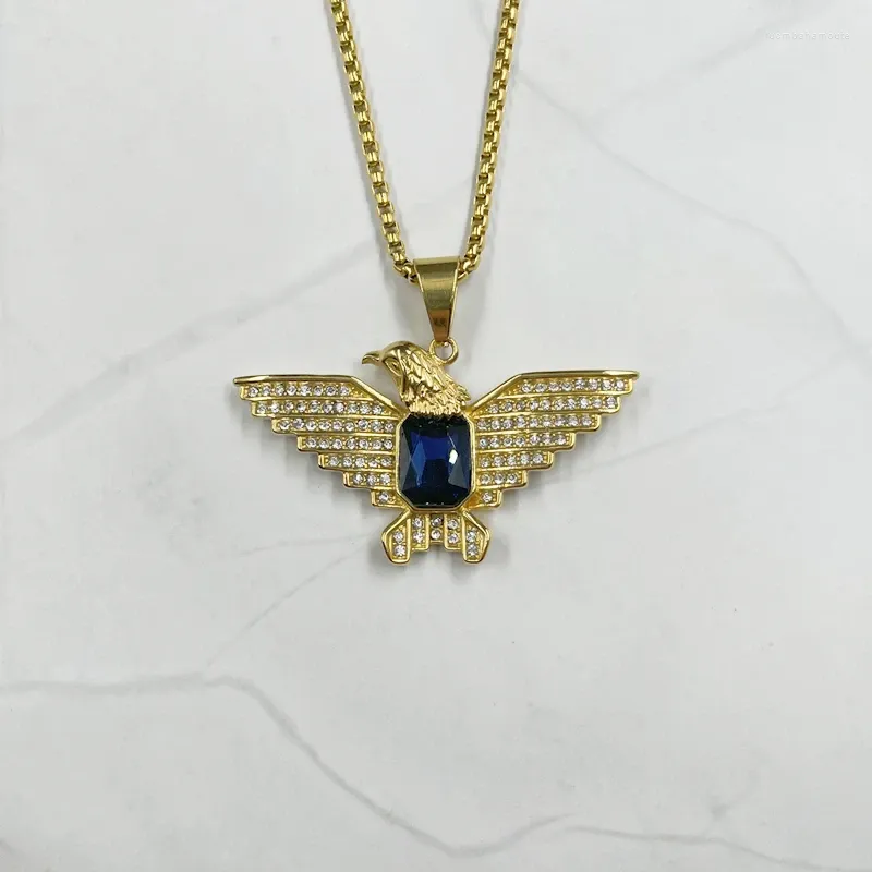 Anhänger Halsketten Tier Gold Farbe Halskette Männer Ein Stück Kpop Adler Feder Blaue Steine Für Männliche Gargantilla Mujer Mode Schmuck