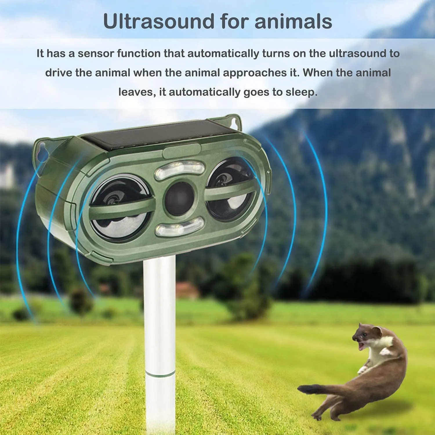 ZK20 Animal Repellell屋外超音波ラット犬犬の反発器LEDフラッシュソーラーバードリペラーUSB充電ソーラー補助充電芝生農場