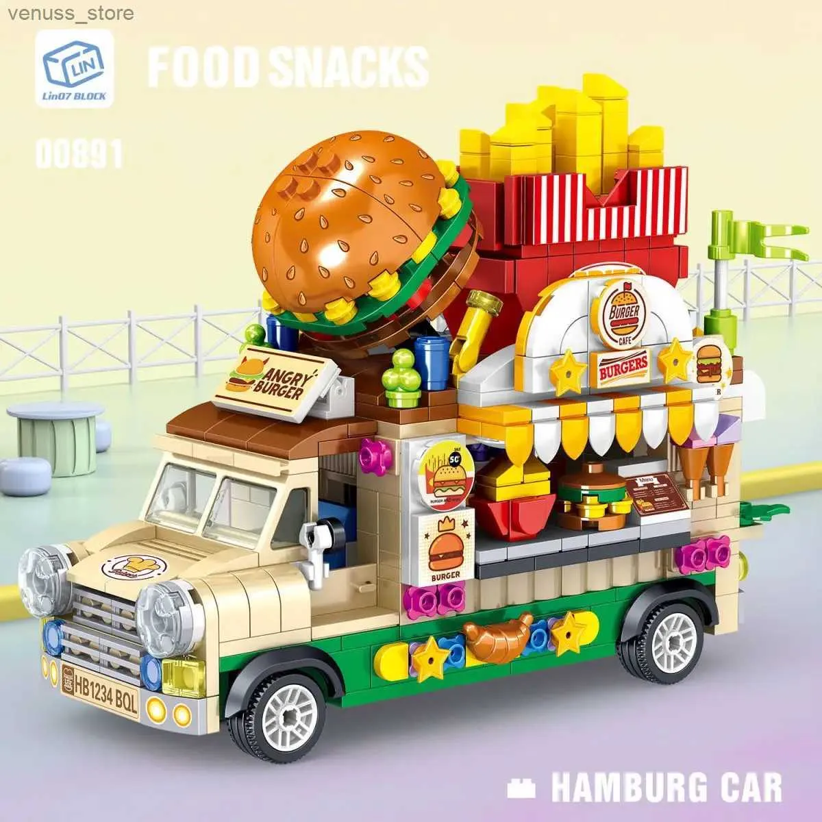 Blöcke Cartoon Baustein Hochzeit Auto Eis Burger Truck Food Truck Mini kreative Modell Puzzle DIY Montage Spielzeug Kinder Geschenk R231208