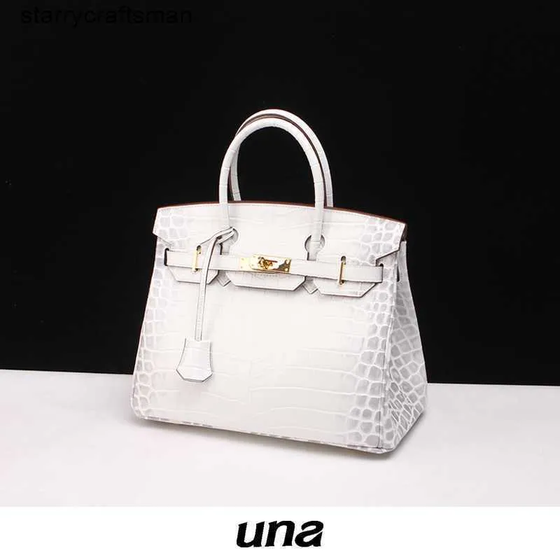 Himalaya Crocodile Handbag Tote Bags Una/una (laya) Genuine Leather Platinum Bag with Crocodile Pattern Cowhide Platinum Bag Himalayan White Women's Bag HBJK