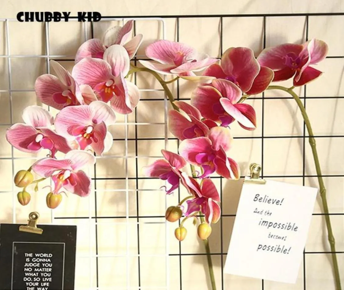 Couronnes de fleurs décoratives entières au toucher réel, 7 têtes d'orchidées papillon artificielles, feutre à la main en Latex pour mariage, Phalaenopsis 12 pièces7440119