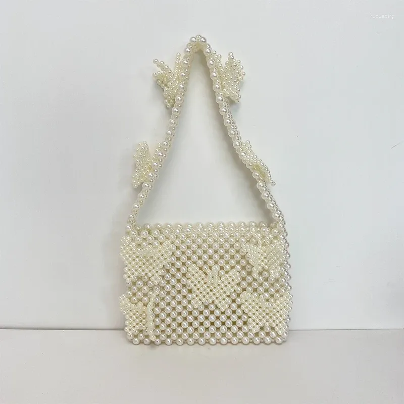 Evening Bags Rural Style Fashion Women White Pearl Butterfly Shoulder Bag Vintage Handbags Casual Ladies Female 2023 Summer Gift Party