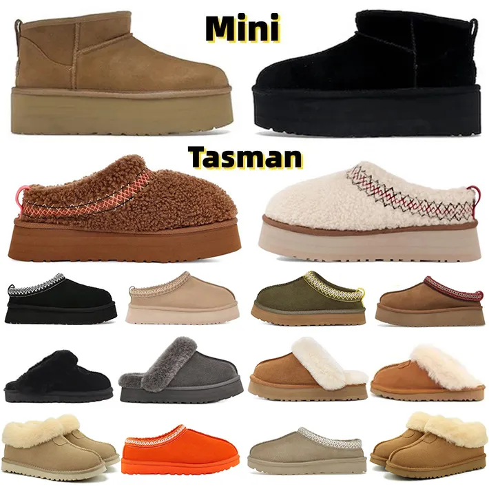 2023 Tasman Tazz Hausschuhe Stiefel Chesut Pelz Slides Schaffell Shearling Mules Frauen Männer Ultra Mini Plattform Boot Slip-On Schuhe Wildleder Komfort Herbst Winter Booist