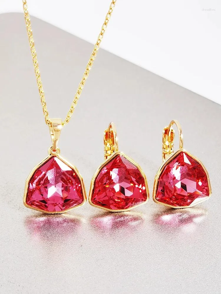 Necklace Earrings Set Triangle Jewelry For Women Engagement Party Bijoux Trendy Crystals From Austria Clip And Jewellry Gift