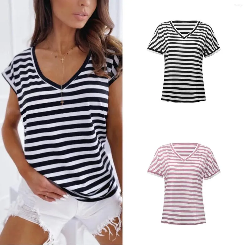 Women's T Shirts Long Sleeve For Women Tops Top Striped V Neck Summer Short Womens Workout Tees