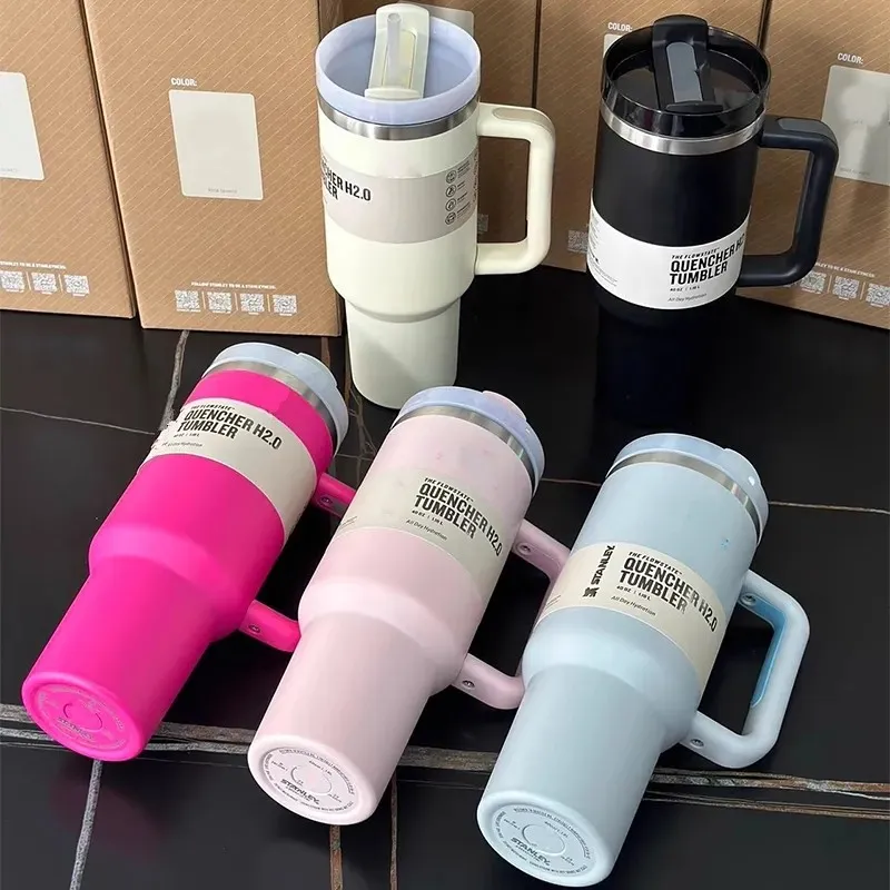 40oz H2.0 Travel Coffee Mug Water Cup rostfritt stål Termos Tumbler Cups Vakuumkolv Termos Botte Thermal Cup isolerad