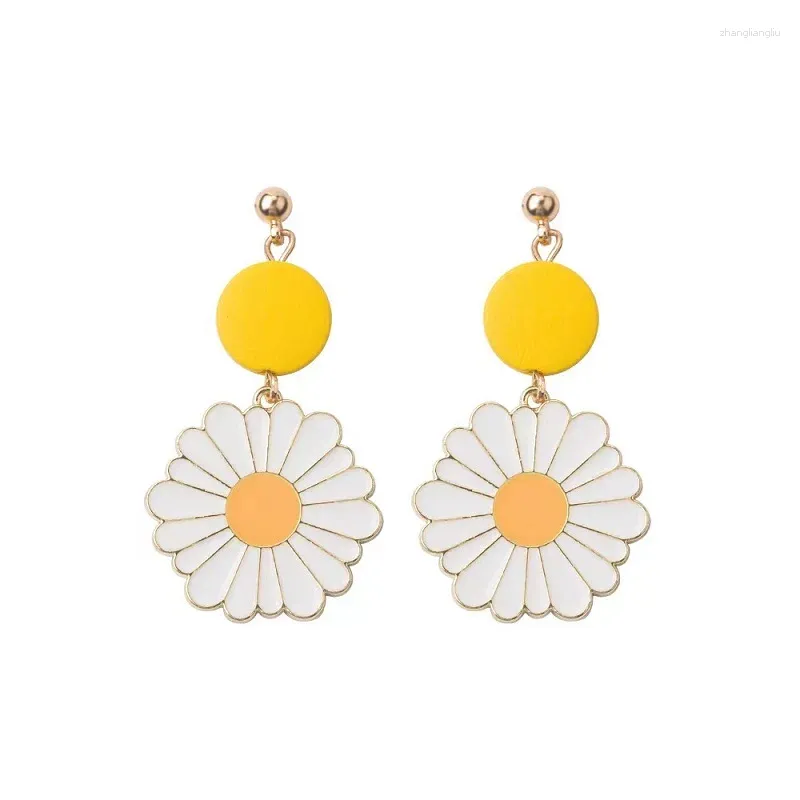 Boucles d'oreilles pendantes en forme de marguerite, 2 pièces/ensemble, en alliage d'aiguille argenté, bijoux en galvanoplastie, cadeau de fête d'anniversaire pour femmes