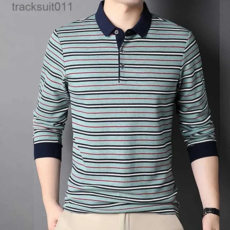 남자 티셔츠 스트리트웨어 패션 남자 줄무늬 셔츠 한국 봄 가을 가을 새로운 긴 슬리 기본 옷 느슨한 비즈니스 캐주얼 탑 L231212