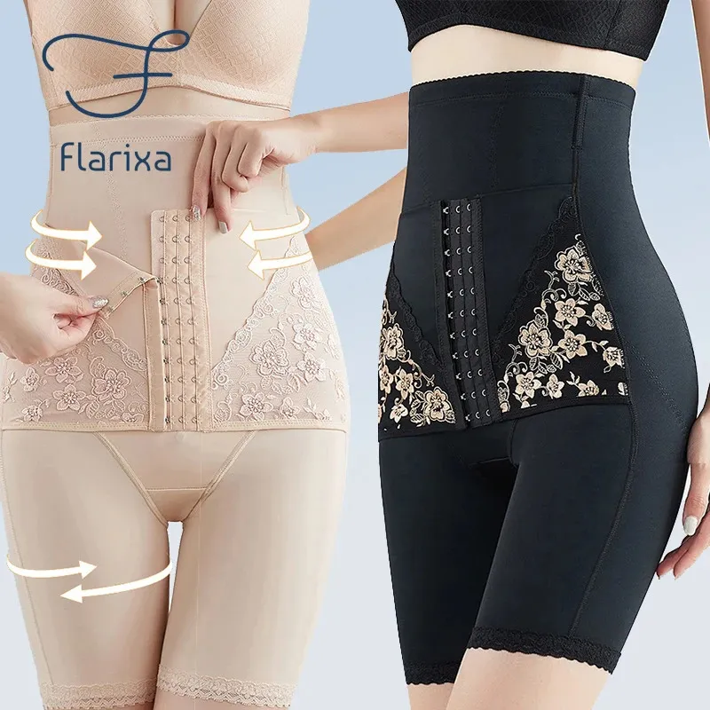 Arm Shaper Flarixa XXXL Women High Waist Panties Embroidery Body Shaper Waist Trainer Butt lifter Slimming Underwear Tummy Boxer Shorts 231202