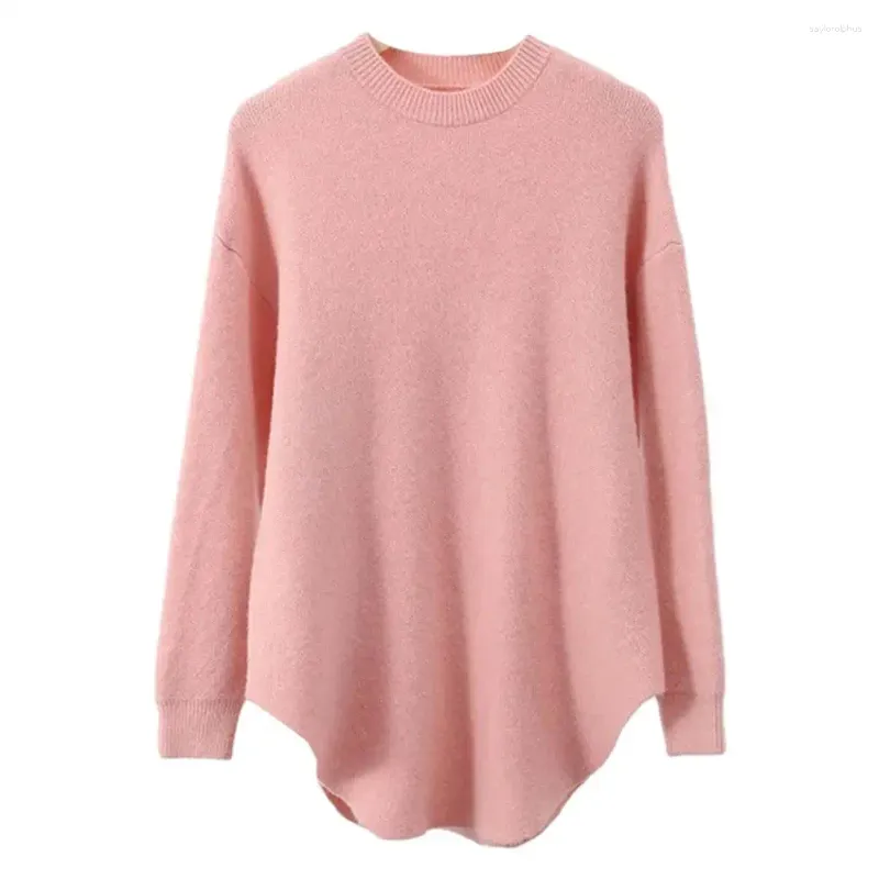 Women's Blouses Fall Winter Women Sweater 2023 Round Neck Loose Long Sleeve Irregular Hem Solid Color Cozy Pullover Elastic Lady Top