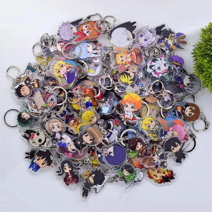 Porte-clés 100pcs / lot des centaines de styles acrylique porte-clés anime porte-clés de haute qualité chibi pendentif porte-clés accessoires2358