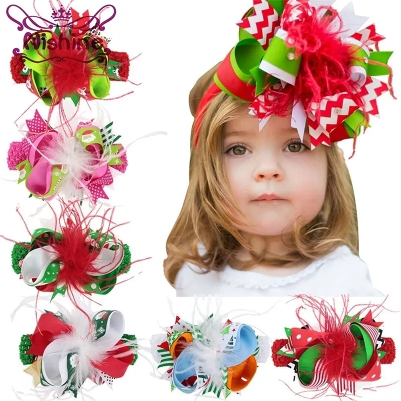 Accessori per capelli Nishine Fascia per capelli per ragazze Fascia elastica per capelli all'uncinetto Fascia per capelli per bambini Piuma Fiocchi per nastri Natale 231207