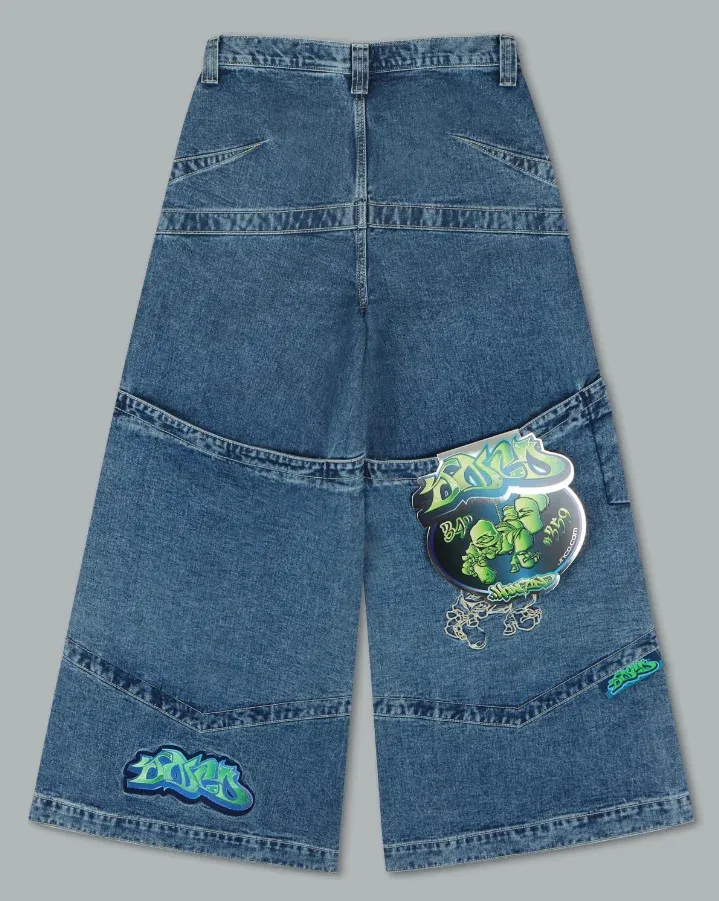 Jeans masculinos JNCO Jeans Harajuku Y2K Hip Hop Bordado Grande Bolso Azul Retro Solto Sweatpants Homens Goth Casual Cintura Alta Calças Largas 231207