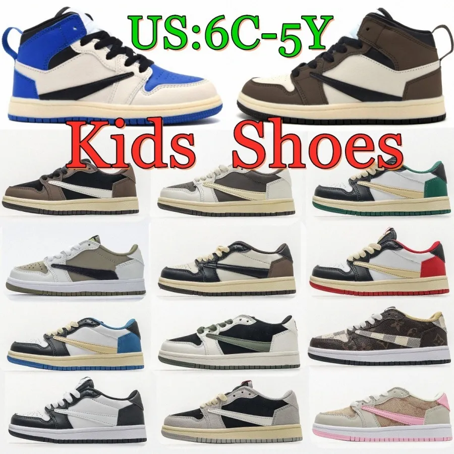 Jumpman 1s Kids Shoes Mocha 1 낮은 유아 운동화 역 올리브 흑인 아기 소년 여자 농구 아이 신발 디자이너 Youth6c 4y 5y