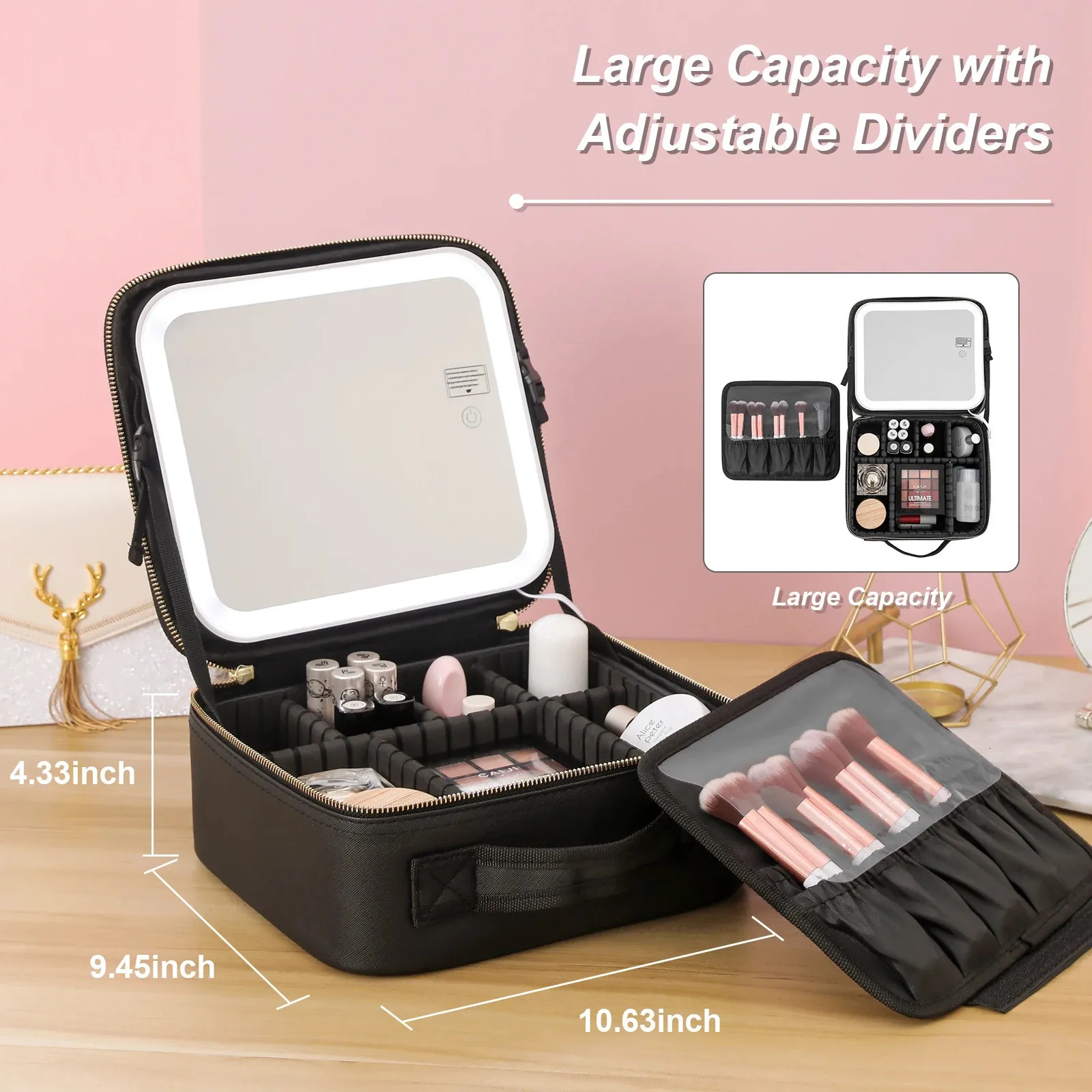 LED Lit Travel Makeup Bag With Mirror Adjustable Dividers And Magnifying Mirror 10x Lens For Cosmetics And Accessories From Zhong0003 34.83 DHgate.Com