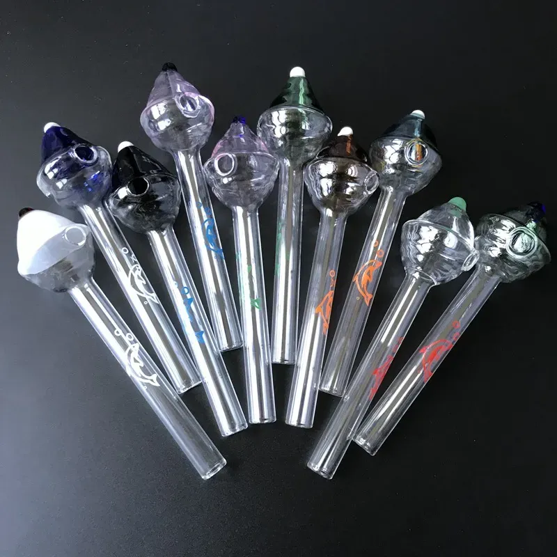 New Design Santa Hat Glass Pipes Mini Glass Pyrex Oil Burner Pipe  Pattern Smoking Hand Pipe Small Oil Burner Pipe SW43