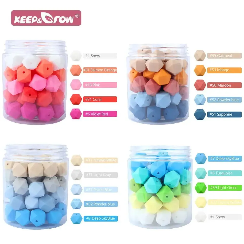 Jouets de dentition 10 pièces hexagone perles de Silicone perle 14mm bricolage attache-sucette chaîne collier de qualité alimentaire bébé dentition anneau de dentition Mini perle 231207