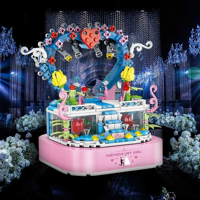 Block 363 st City View Rotating Music Box Buildblocks Dream Wedding Figures Bricks Toys For Girls Valentine's Day Gifts R231208