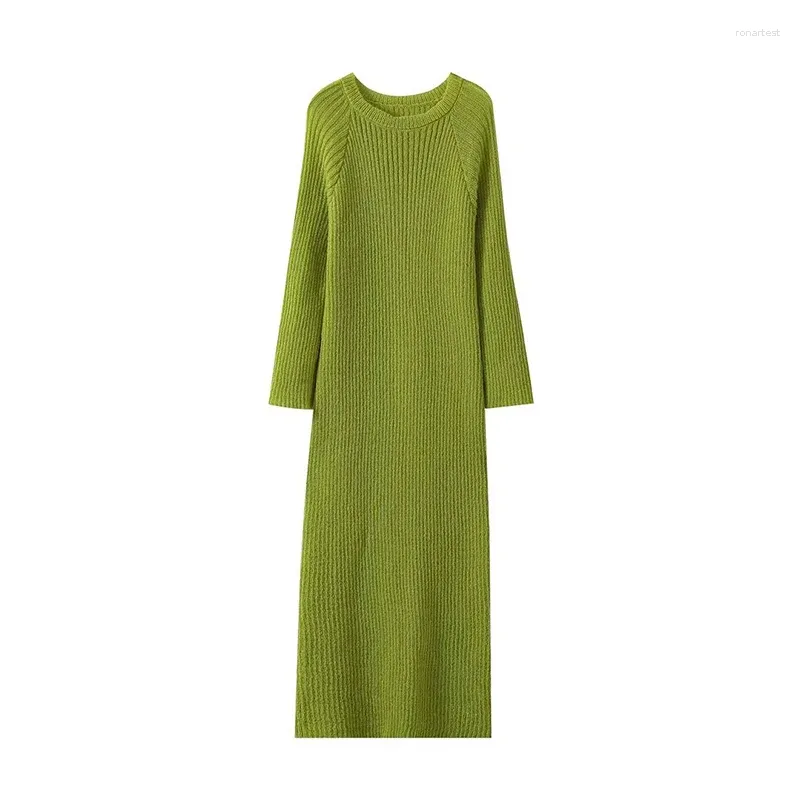 Vestidos casuais yenkye sexy mulheres verde malha maxi vestido manga longa o pescoço feminino outono inverno magro camisola festa vestidos