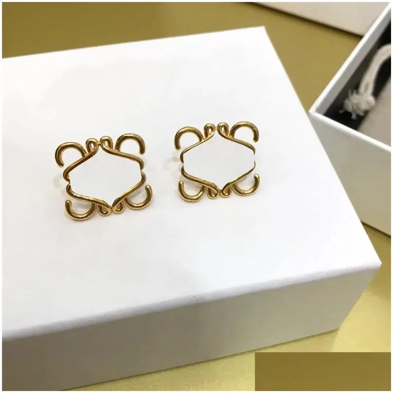 Gold Anagram Stud Women Designer Jewelry Party Geometric Sqaure Earrings Ladies Luxury Dangle Studs Ear Hoops Lover Earring