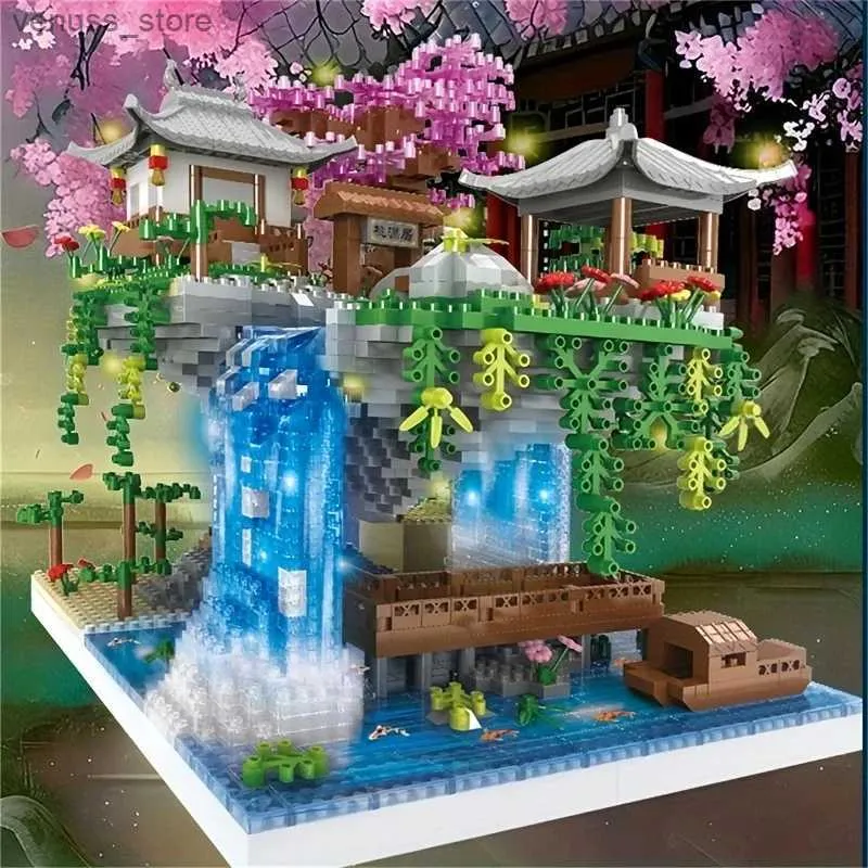 Blocks Peach Blossom Pond Building Block Puzzle Toys Microparticle Children's Assembly Building Model High difficulty Assembly Toys R231208