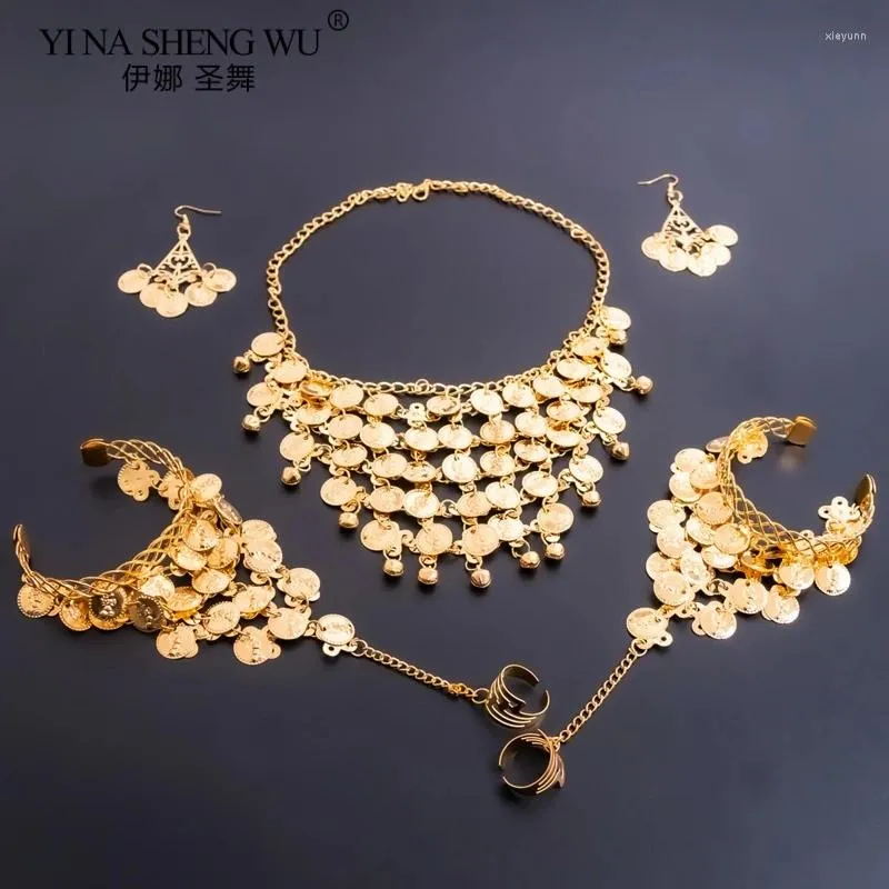 Stage Wear 2/3pcs Set Belly Dancing Accessories Women Dance Necklace Earrings Gold Silver Accessory Wholesale