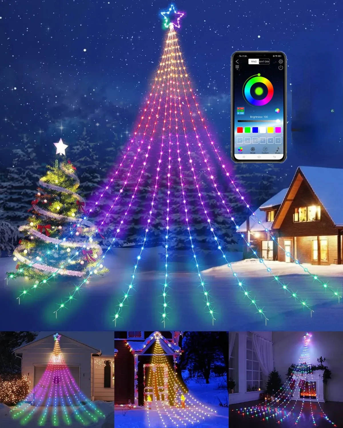 Decoraciones navideñas RGBIC Smart Garland Luces de árbol de Navidad Aplicación Control remoto USB LED Luces de cadena para dormitorio Navidad Navidad Decoración de fiesta de boda 231207