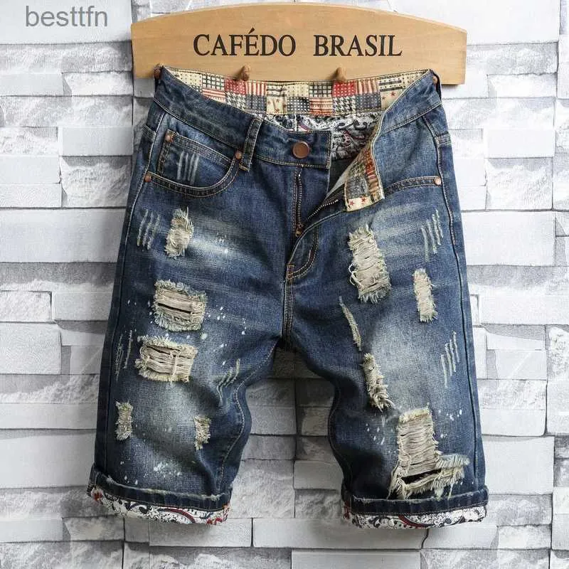 Men's Jeans 2023 Summer New Men Vintage Ripped Short Jeans Streetwear Hole Slim Denim Shorts Brand ClothesL231208