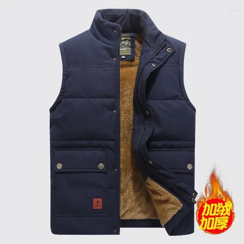 Men's Vests Winter Mens Cargo Vest Coat Fleece Warm Sleeveless Jacket Fashion Solid Color Tactical Jackets Male Work Waistcoat 5XL 6XL