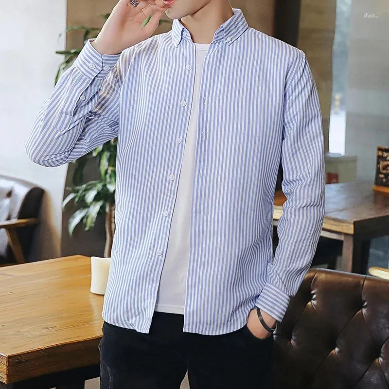 Herrenhemden, koreanische Version, trendiges Hemd, hübsches lässiges Oberteil, personalisierter japanischer Vintage-gestreifter Mann