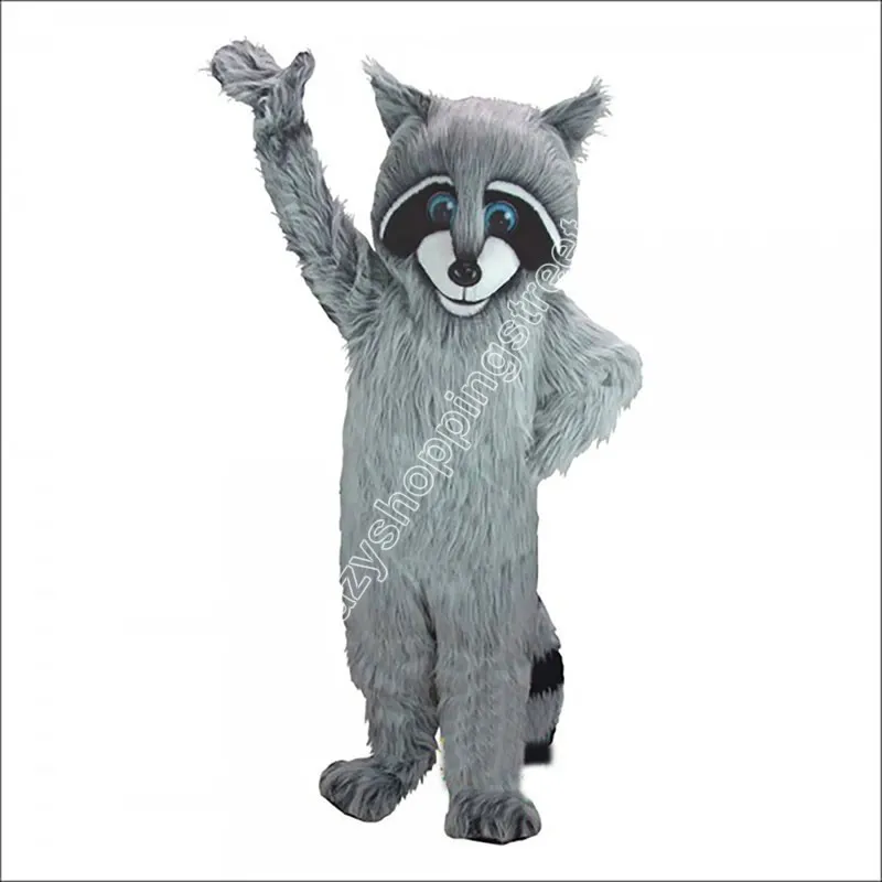 Julgrå Raccoon Mascot Costume Cartoon Character Outfits Halloween Carnival Dress passar vuxen storlek födelsedagsfest utomhusdräkt