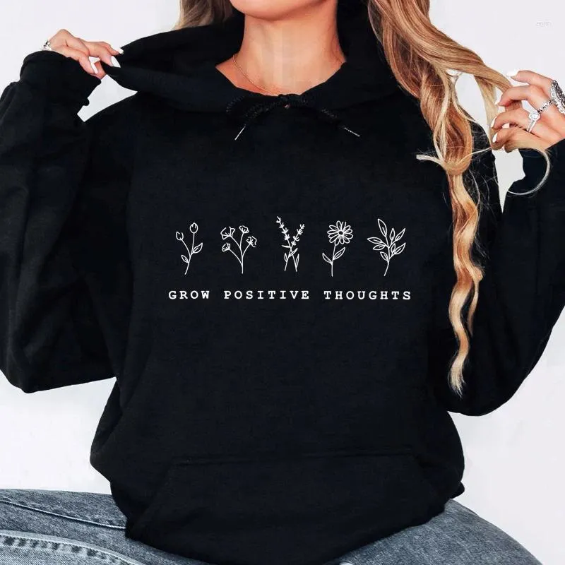 Womens Hoodies Grow Positive Thoughts Hoodie Cute Wildflowers