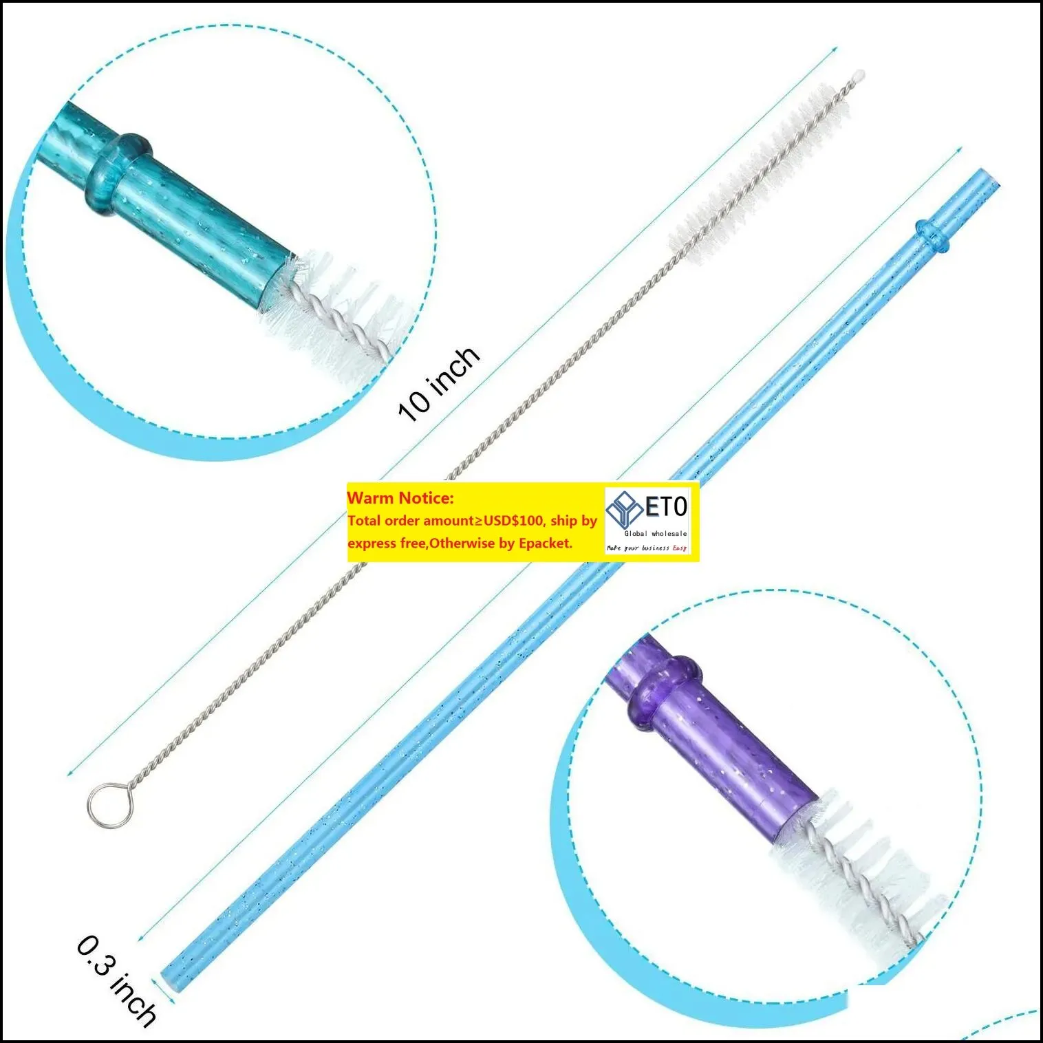 Straws STS 11 بوصة من البلاستيك القابل لإعادة الاستخدام بدون بريق BPA Colorf لـ 40/30/24 أوقية جرة ومرجلات مع منظف فرشاة التنظيف DHRVO LL