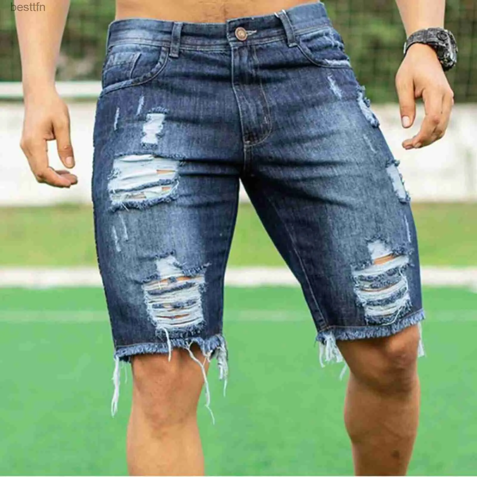 Męskie dżinsy Summer Męskie, dopasowanie modnych dżinsów szorty mody myjka elastyczna capris men odzież dżinsowe pressl231208