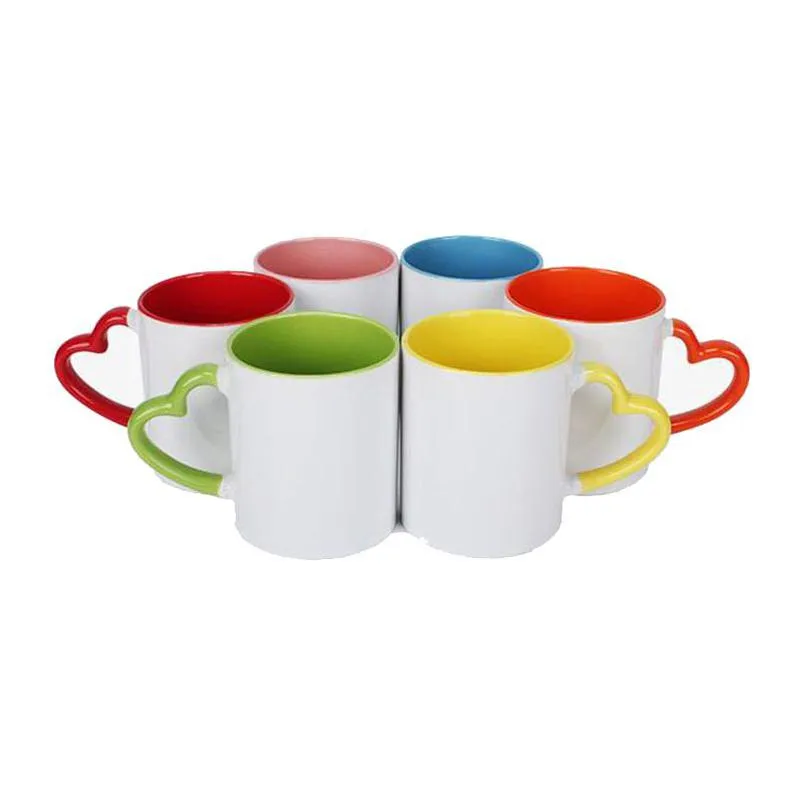 Tasses Sublimation Tasse En Céramique Vierge Mode En Forme De Coeur Poignée Couleur Tasses D'eau Personnalité Domestique Bricolage Tasse À Café 320Ml Goutte Deli Dhavl