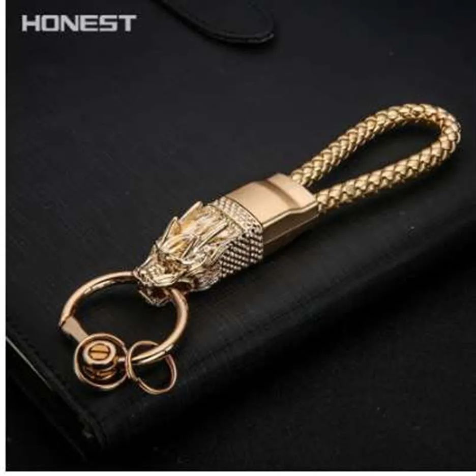 HONEST Dragon Keychains Men Key Chain Car Key Holder Ring Jewelry Bag Pendant Genuine Leather Rope Gift High End Keychain322N