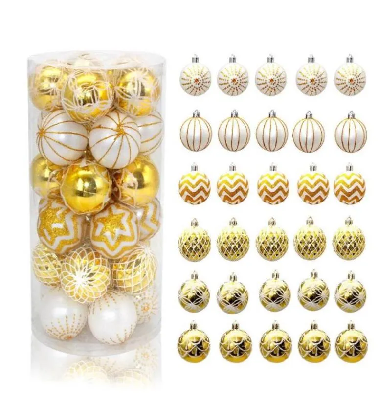 Julbollprydnader 6 cm guld och vit antifall semester bröllopsfest dekorationer träd hängen dekoration9743692