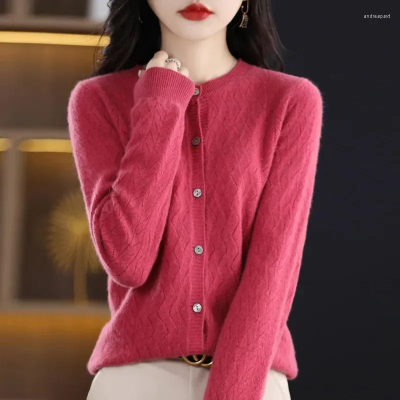 Suéteres femininos outono lã malha cardigan exterior usar em torno do pescoço moda oco estilo ocidental all-matching casaco de malha