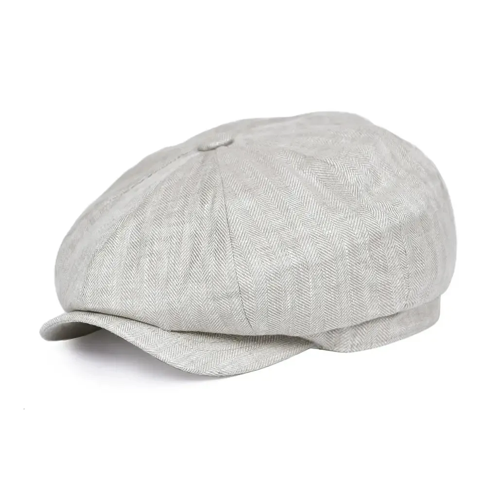 BERETS BOTVELA HERRINGBONE LINEN SBOY CAP MEN SUMMER WOMEN BAKERBOYキャップ