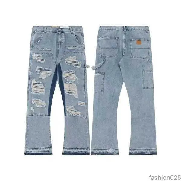 Jeans firmati da uomo Jeans micro-corno Graffiti a getto d'inchiostro di alta qualità Denim di lusso Galleria Pantaloni del reparto sudore jeans strappati nero blu viola strappati 6GRSC