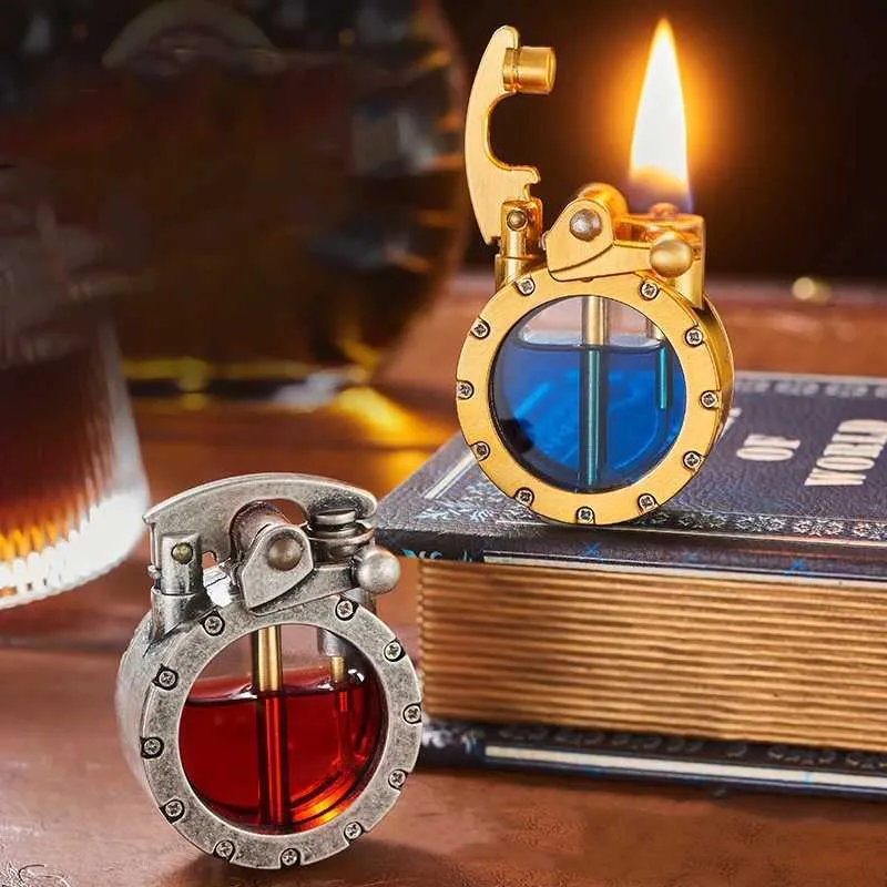 Smoke King Brass Kerosene Lighter Vintage Trench-Style, Refillable Kerosene Oil Flame