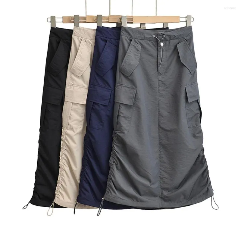 Skirts Korean Style Midi For Women Vintage Cargo Womens 2023 Summer Long Skirt Black Y2k Streetwear With Pockets